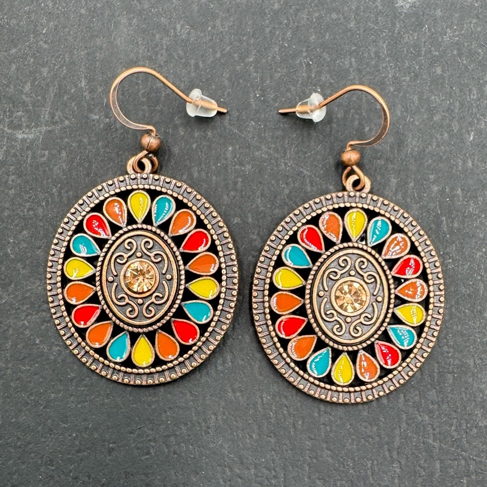 NWOT Bohemian Copper Tone Multicolored Dangle Earrings